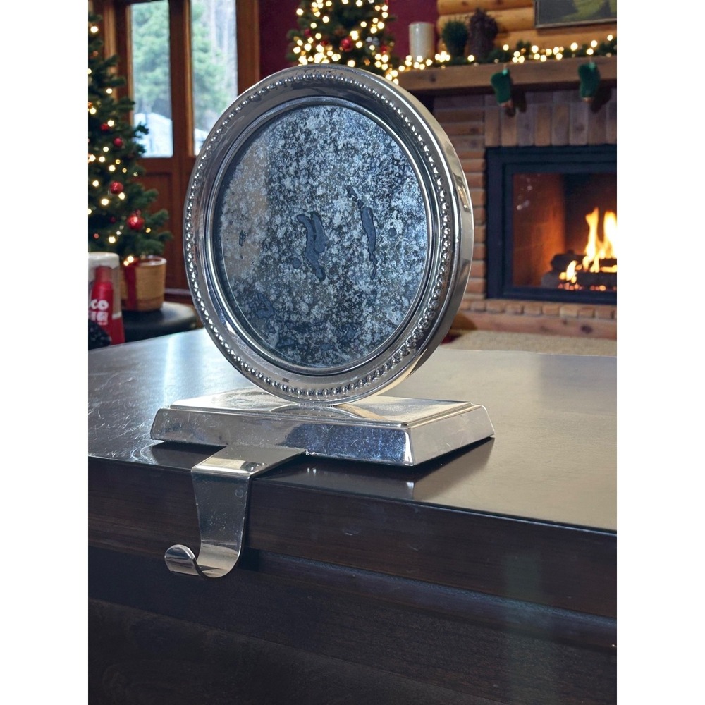 Pottery Barn Picture 5.5x6" Frame Stocking Holders Silver Antique Mirror Finish